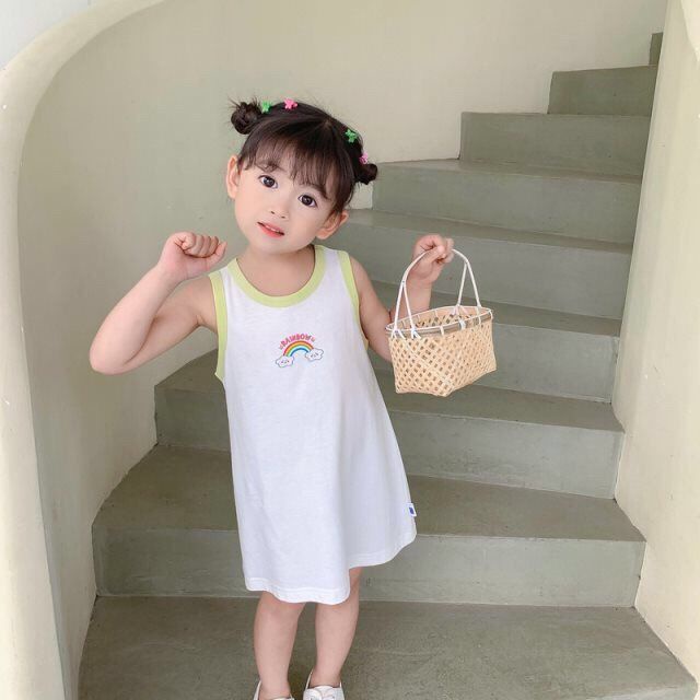 Đầm Hai Dây cotton Mùa Hè Hàn Quốc Mới Cho Bé Gái 2023