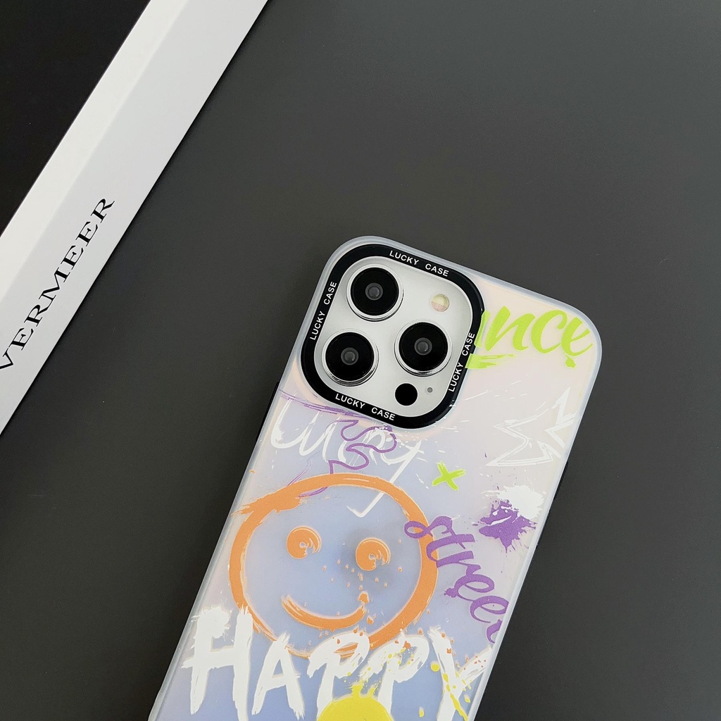 Ốp Điện Thoại Tpu Mềm Chống Sốc Hai Mặt Trong Suốt Họa Tiết Mặt Cười Graffiti Cho iPhone 14 13 12 11 Pro Max