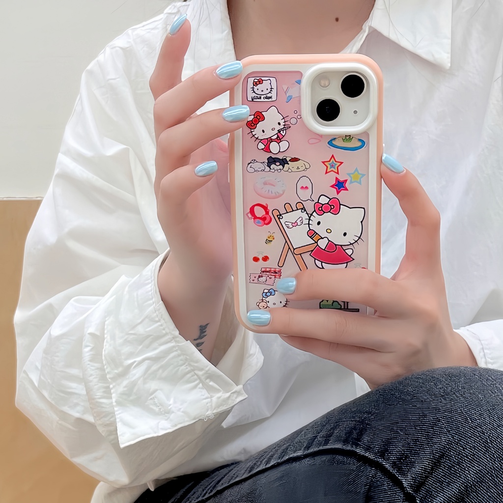 Ốp Điện Thoại Cứng Trong Suốt Họa Tiết Hoạt Hình Hello Kitty Dễ Thương Chống Sốc Cho iPhone 14 13 12 11 Pro Max