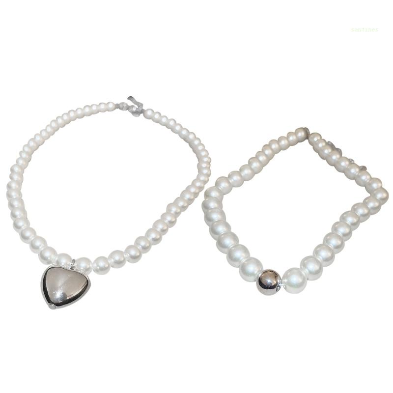 Vòng cổ Choker Mặt Hình Trái Tim Đính Ngọc Trai Thời Trang Cho Nữ