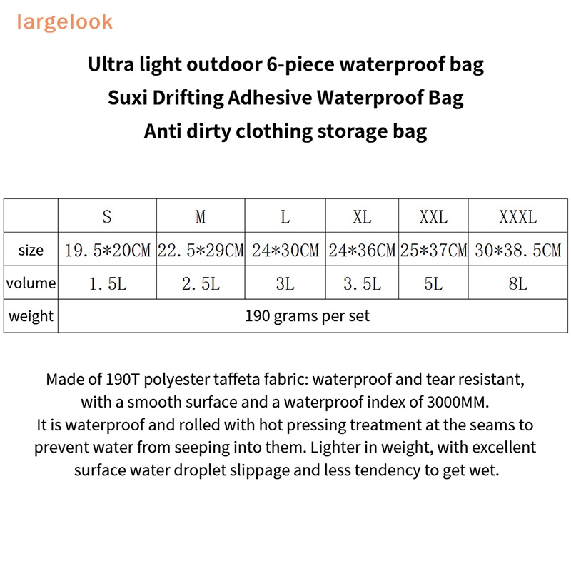 Bộ 6 Túi Khô Chống Thấm Nước Đựng Thuyền Kayak Tiện Dụng