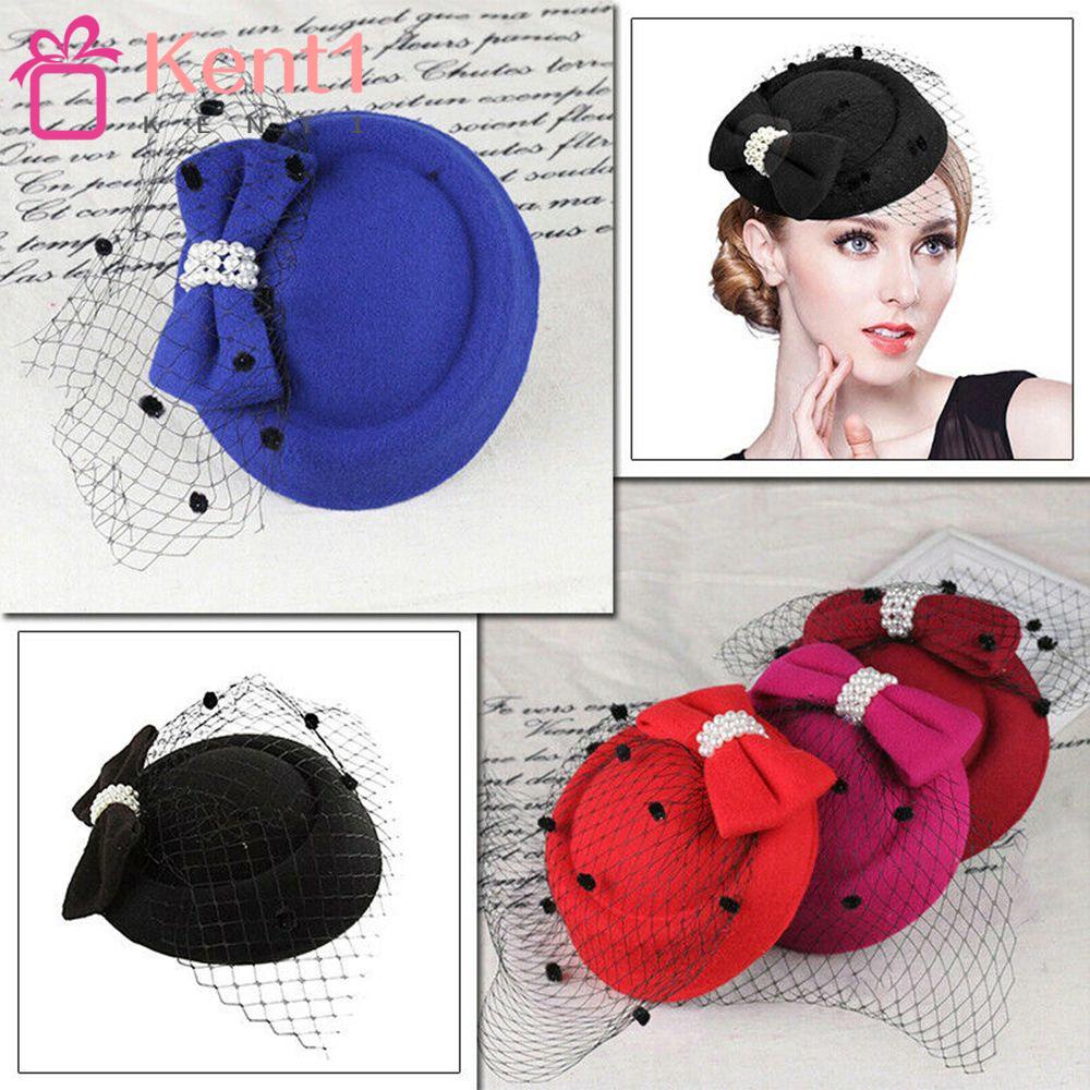 Kẹp Tóc Hình Nón Vành Tròn Phối Mạng Che Mặt Phong Cách Vintage KENT1 Cho Nữ