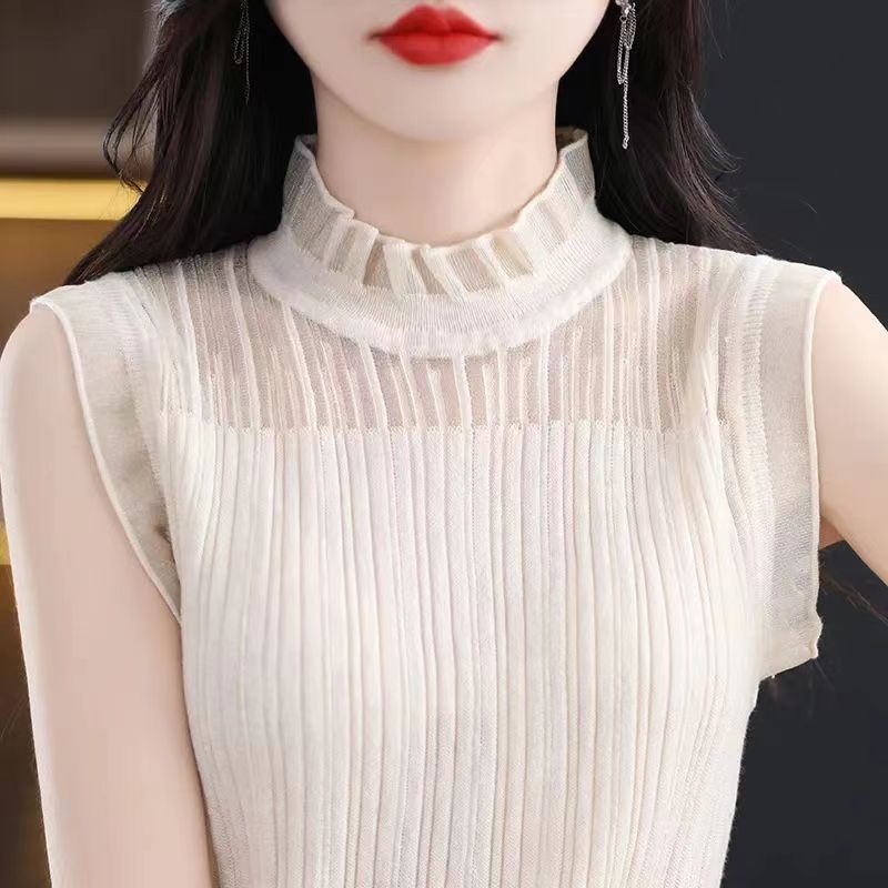 Áo Dệt Kim Sát Nách Phối Ren Trắng Cao Cấp Thời Trang Cho Nữ