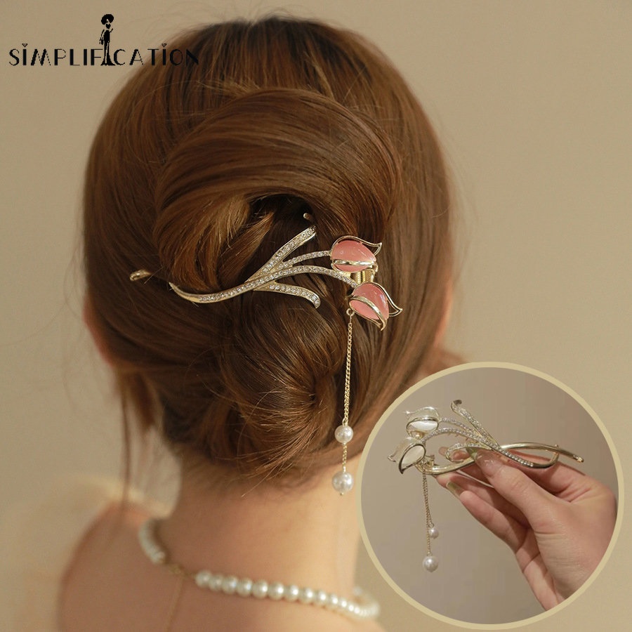 Kẹp Tóc Hoa Tulip Đính Tua Rua Bằng Hợp Kim Sang Trọng Cho Nữ