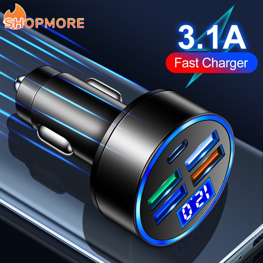 Tẩu Sạc Nhanh Tự Động 5 Cổng HD Màn Hình Kỹ Thuật Số Cho Xe Hơi