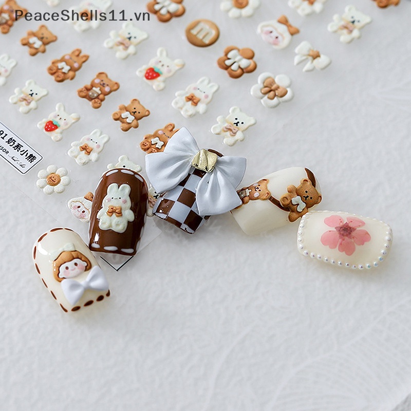 Miếng Dán Trang Trí Móng Tay 5D Hình Gấu Thỏ Bánh Quy Nơ Bé Gái Đáng Yêu