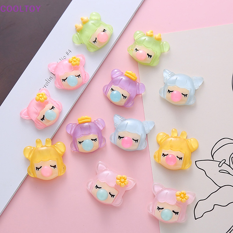 Set 5 Phụ Kiện Đầu Cô Gái Thổi Bong Bóng Trong Suốt DIY Bằng Nhựa Resin