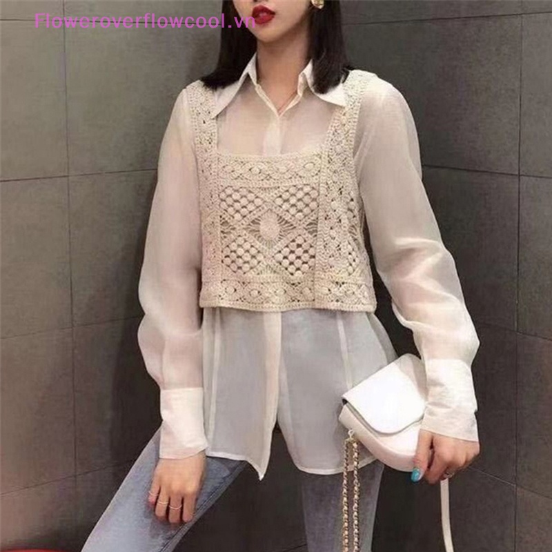 Áo Hai Dây Dệt Kim Màu Trơn Thêu Họa Tiết Rỗng Thời Trang Mùa Hè Cho Bạn Gái