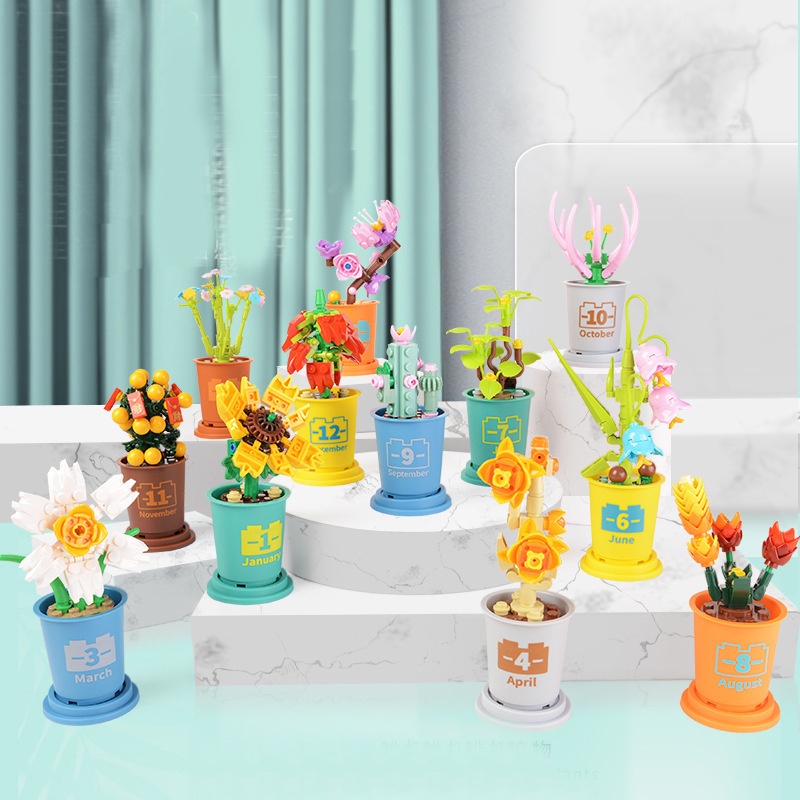 Đồ Chơi Lắp Ráp Chậu Hoa NHÀ CÁ, Ghép Hình Chậu Hoa Trang Trí Nhà Cửa Chậu Hoa Để Bàn Làm Việc
