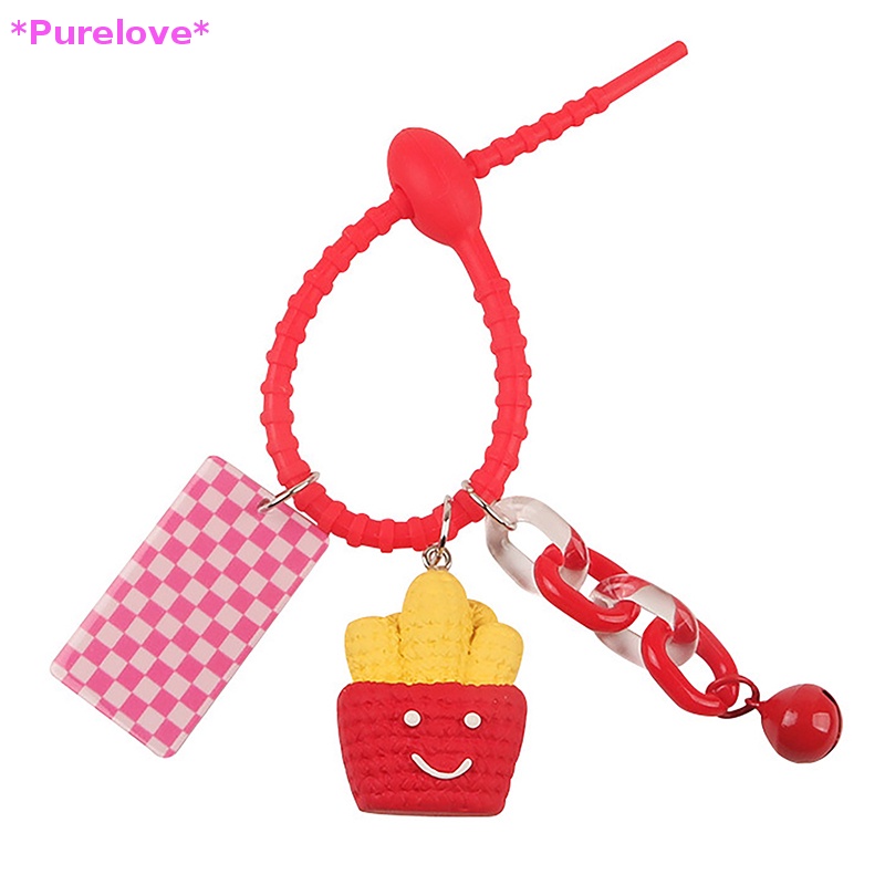 DELL Móc Chìa Khóa Hình Hamburger / Khoai Tây Chiên / Ngôi Sao / Mặt Trăng Xinh Xắn Mới