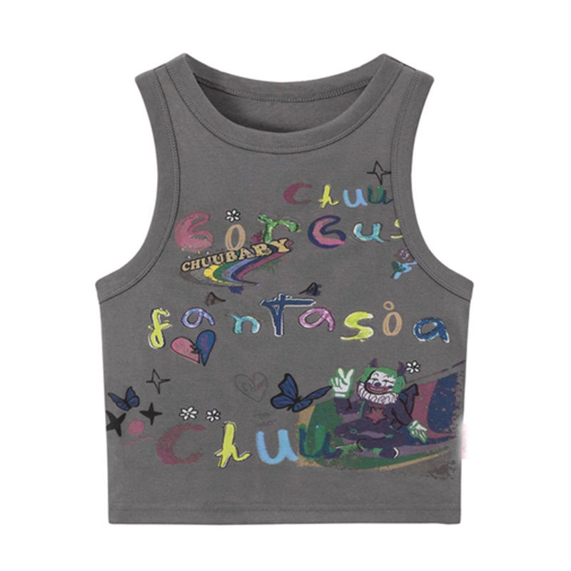 Áo Thun Không Tay In Chữ Phong Cách Retro Thời Trang Cho Nữ