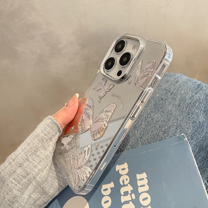 Ốp Điện Thoại Cứng Tráng Gương Mạ Điện Chống Sốc Chống Rơi Hình Bướm Cho iPhone 14 13 12 11 Pro Max 14 Plus