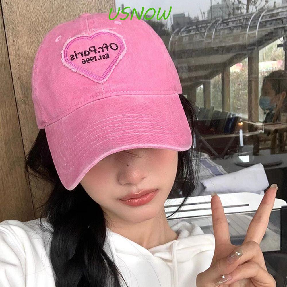 Mũ Lưỡi Trai Họa Tiết Trái Tim Màu Hồng Phong Cách Hip Hop Đơn Giản Thời Trang Cho Nam Và Nữ