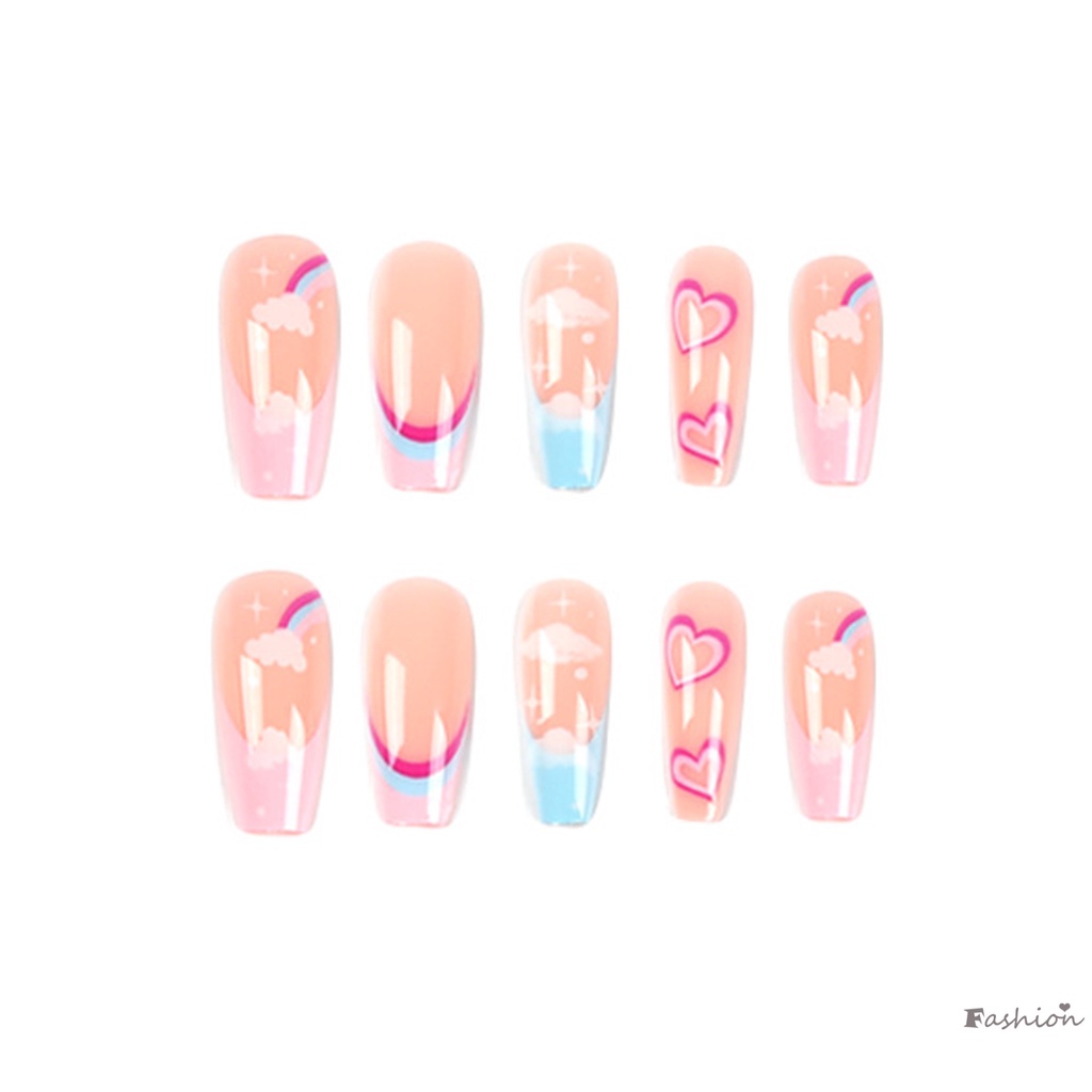 Móng Tay Giả Hình Đám Mây Cầu Vồng Nhiều Màu Sắc Lâu Trôi Không Phai Màu