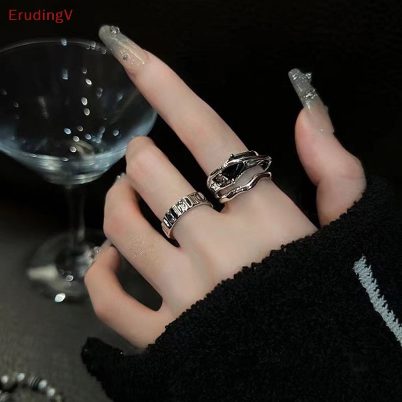 [ErudingV] Nhẫn Kim Loại Dạng Lỏng Kiểu Hình Học Rỗng Sáng Tạo Phong Cách Kroean Cho Nữ [Mới]