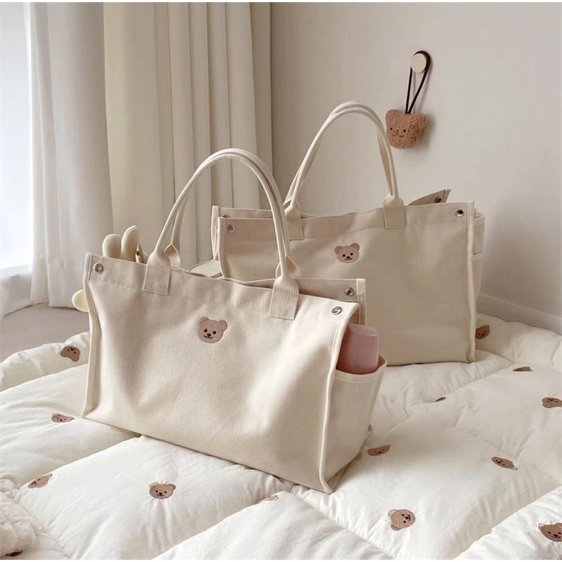 Túi Xách Vải Canvas Cỡ Lớn Đựng Tã Lót Đa Năng Cho Mẹ Bỉm Sữa