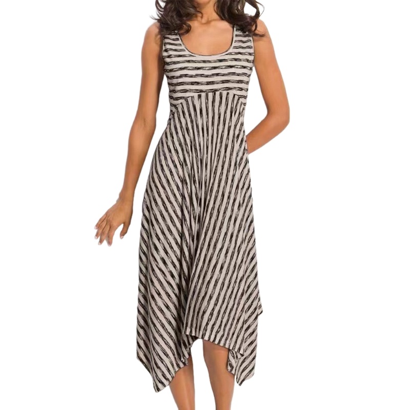 Đầm Midi Không Tay Họa Tiết Kẻ Sọc Thời Trang Mùa Hè Cho Nữ