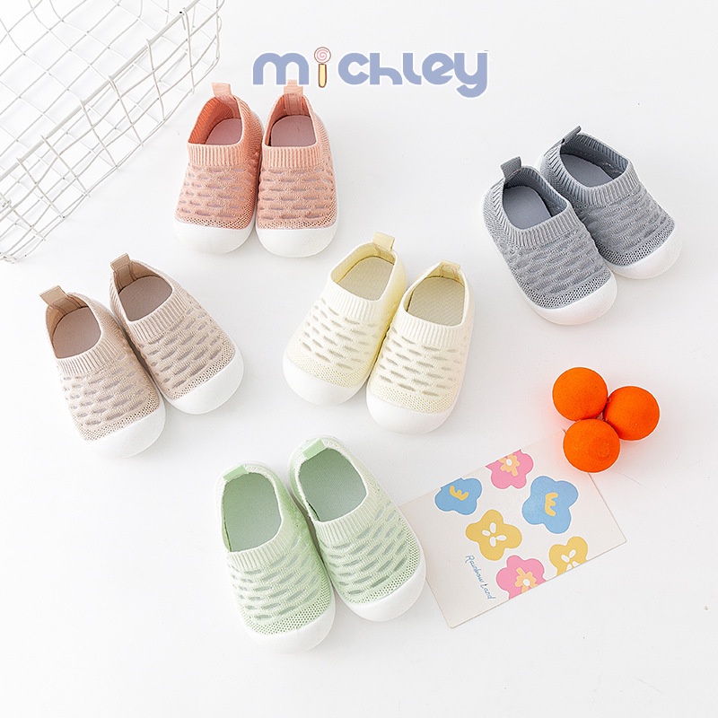 Michley Giày Vớ Chống Trượt Phối Lưới Mỏng Thời Trang Xuân Thu Cho Bé Tập Đi