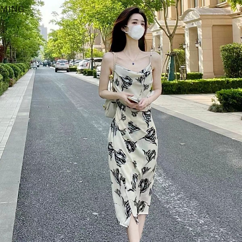 Đầm Midi Hai Dây Ôm Ngực Thanh Lịch Cho Nữ