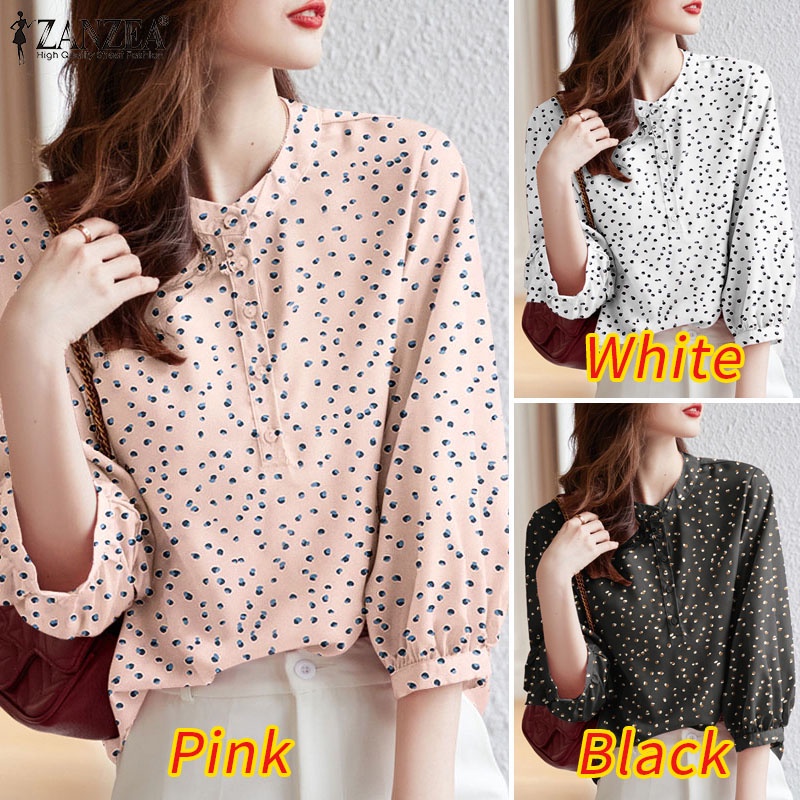 Áo sơ mi nữ ZANZEA tay lỡ cổ tròn dáng rộng thời trang Hàn Quốc