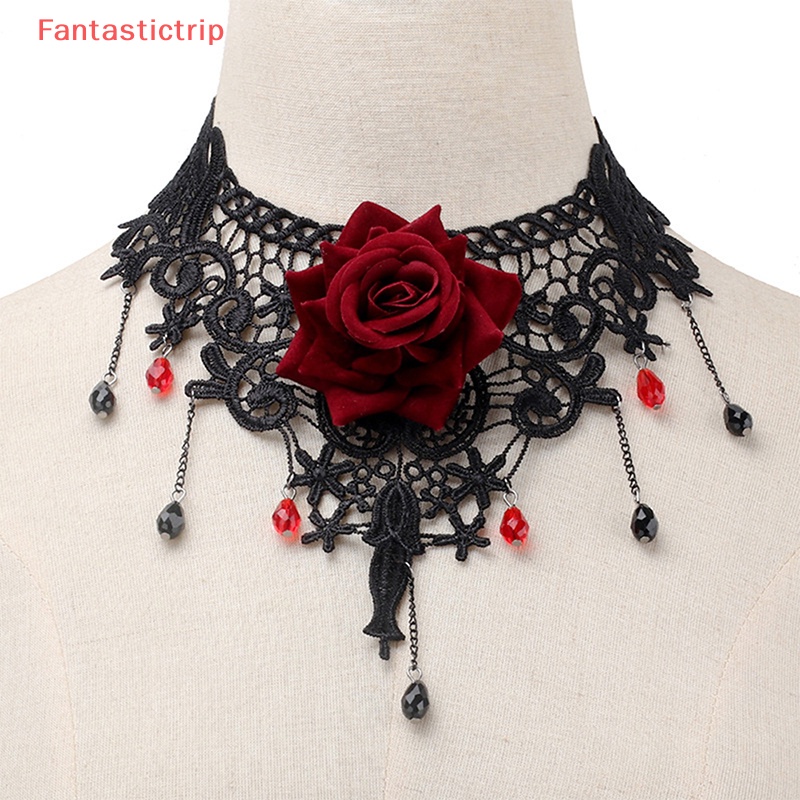 [Fantastictrip] Vòng Cổ Choker Ren Hoa Phối Tua Rua Phong Cách Gothic Cổ Điển Mới