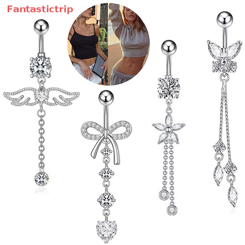 Khuyên Rốn Hình Bướm Bằng Thép Không Gỉ Đính Đá Zircon Mới