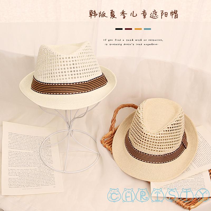 Mũ Cói Rộng Vành Chống Tia UV Phong Cách Vintage Thời Trang Đi Biển Mùa Hè Cho Bé Trai