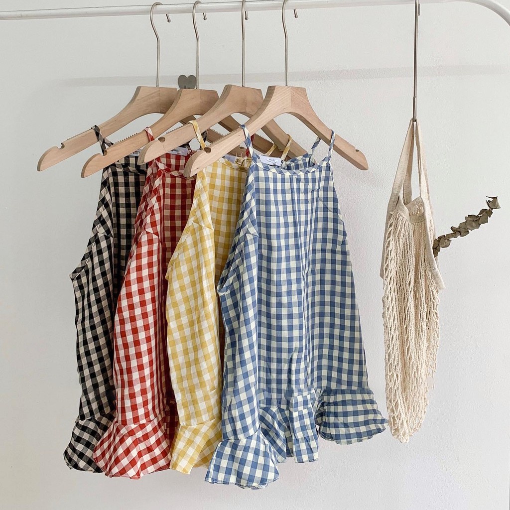 Áo yếm caro đuôi cá chất liệu vải caro mềm với 4 màu siêu cute