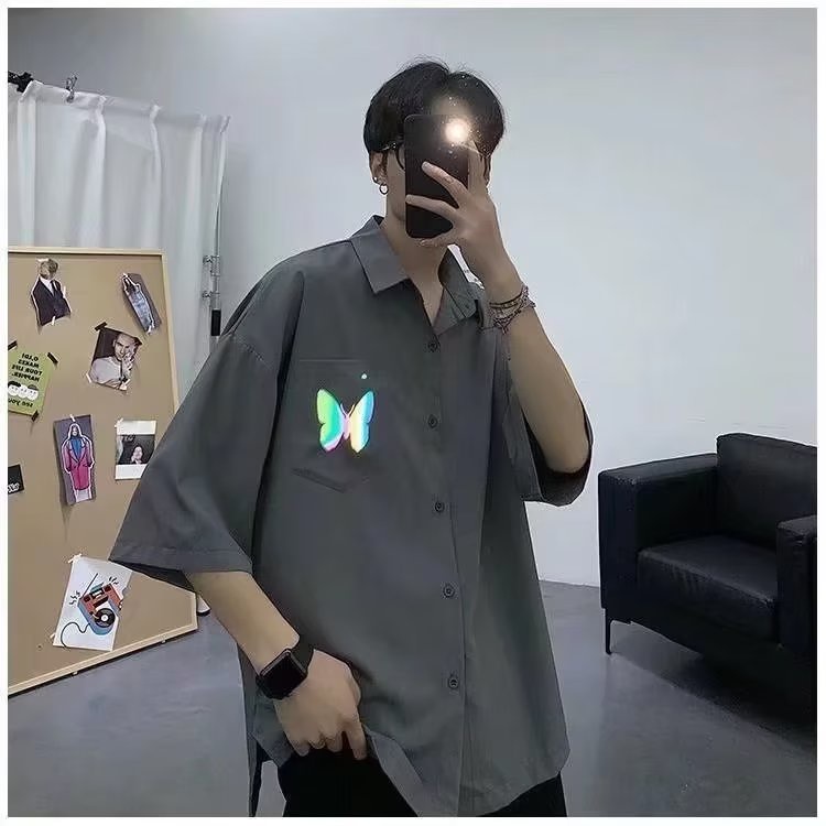 Áo Thun Ngắn Tay Form Rộng Họa Tiết Kẻ Sọc 5 / 7 Điểm Thời Trang Mùa Hè Cho Nam