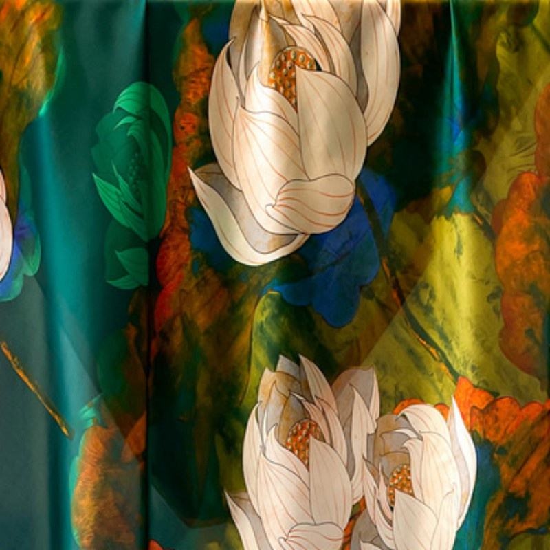 Khăn Choàng Cổ Hình Vuông 90 * 90CM Bằng Lụa In Họa Tiết Hoa Sen Thời Trang Thu Đông Cho Nữ