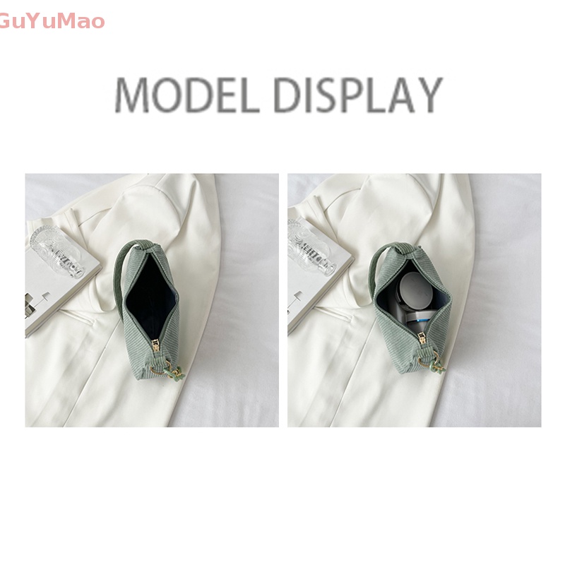 [cxGUYU] Túi Xách Đeo Dưới Cánh Tay / Đeo Vai / Cầm Tay Bằng Nhung Kẻ Màu Trơn Có Khóa Kéo Thời Trang Thường Ngày Prt