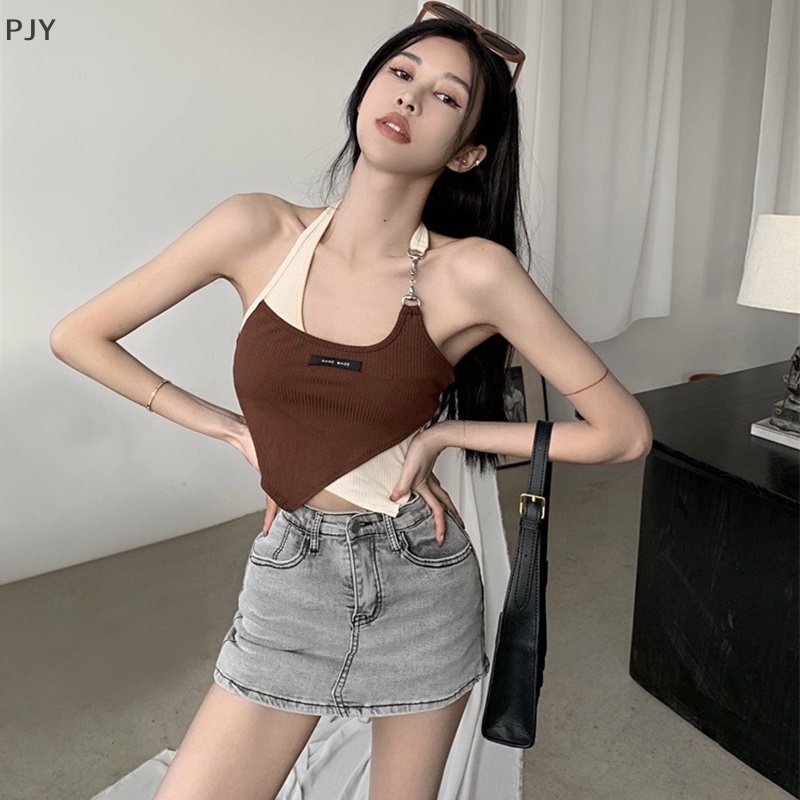 Áo Croptop Không Tay Dáng Ôm Phong Cách Retro Thời Trang Mùa Hè Dành Cho Nữ PJ
