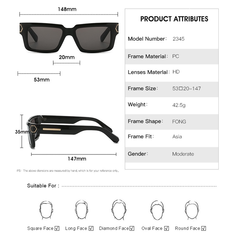 Kính Mát Gọng Vuông Phong Cách Âu Mỹ Cổ Điển Thời Trang Mới Cho Nam Và Nữ