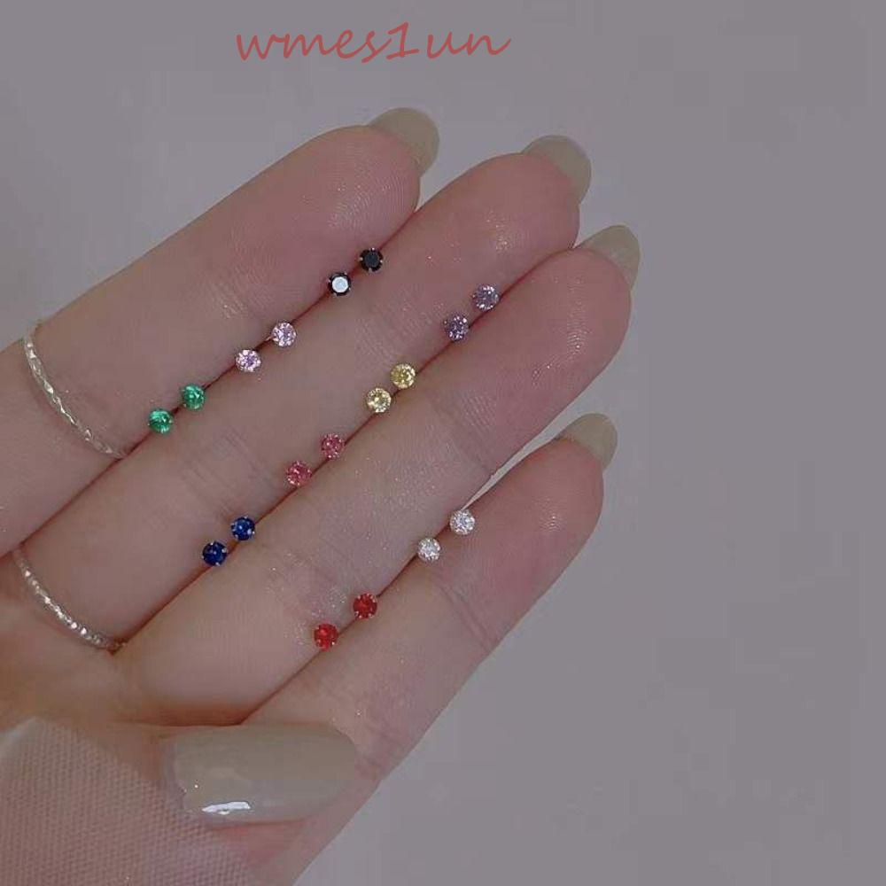 Bông Tai Mini WMES15H Màu Trơn Thời Trang Retro Dành Cho Nữ