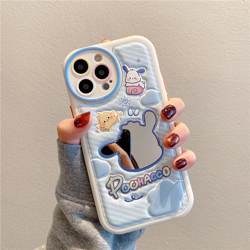 Ốp Điện Thoại Da Silicon Mềm Chống Sốc Gắn Gương Hình Gấu / Thỏ Cho iPhone 14 13 12 11 Pro Max 14 Plus
