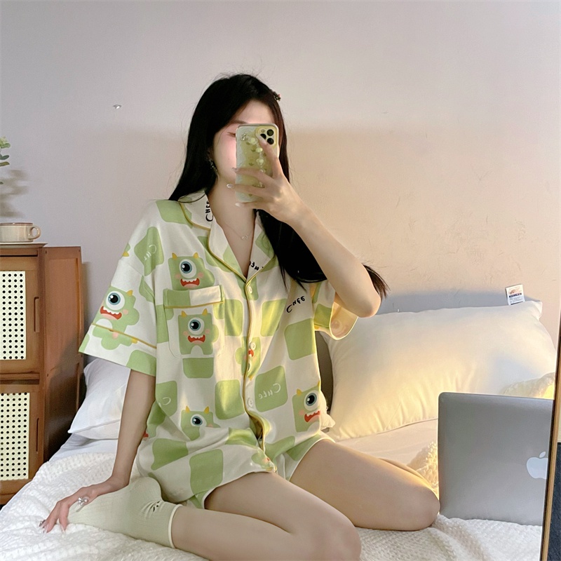 Bộ Đồ Ngủ Hai Mảnh In Họa Tiết Hoạt Hình Dễ Thương Phong Cách Hàn Quốc Thời Trang Mùa Hè Cho Bạn Gái