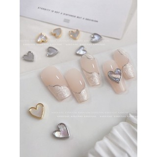 Charm sắt trái tim xà cừ viền kim loại đính nail, charm kim loại hình tim trang trí móng tay giá rẻ