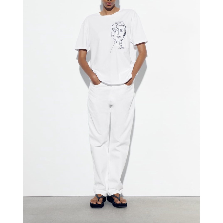 Áo Thun Cổ Tròn Dáng Rộng Thêu Họa Tiết ZARA Thời Trang Mùa Hè Cho Nữ 0264085