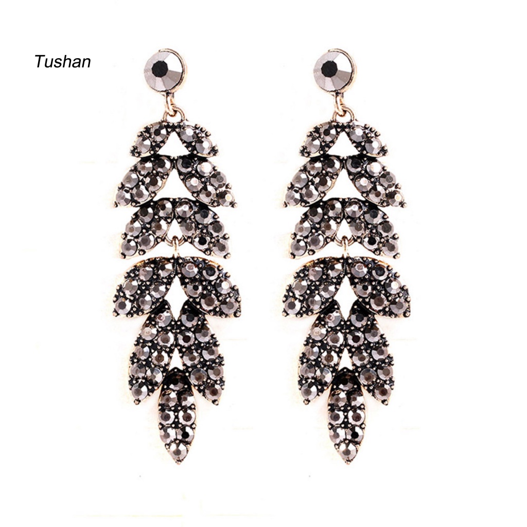 1 Đôi Bông Tai Hình Chiếc Lá Đính Đá Phong Cách Vintage Dành Cho Nữ