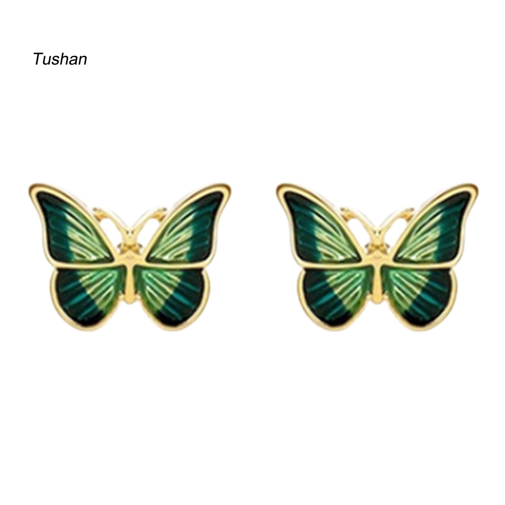 1 Đôi Bông Tai Hình Bướm Màu Xanh Lá Phong Cách Hàn Quốc
