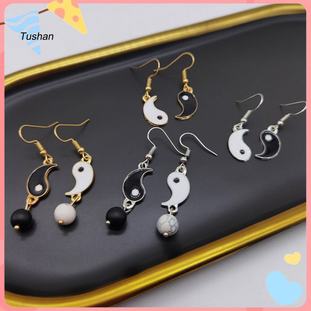 1 Đôi Bông Tai Mạ Âm Dương Dáng Dài Bề Mặt Mịn Thời Trang