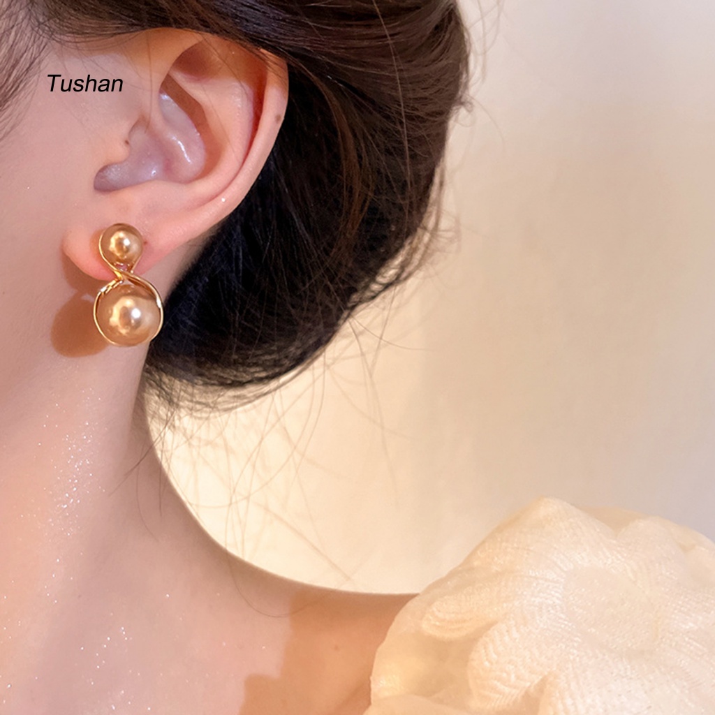 1 Đôi Bông Tai Ngọc Trai Giả Màu Sắc Champagne Thời Trang