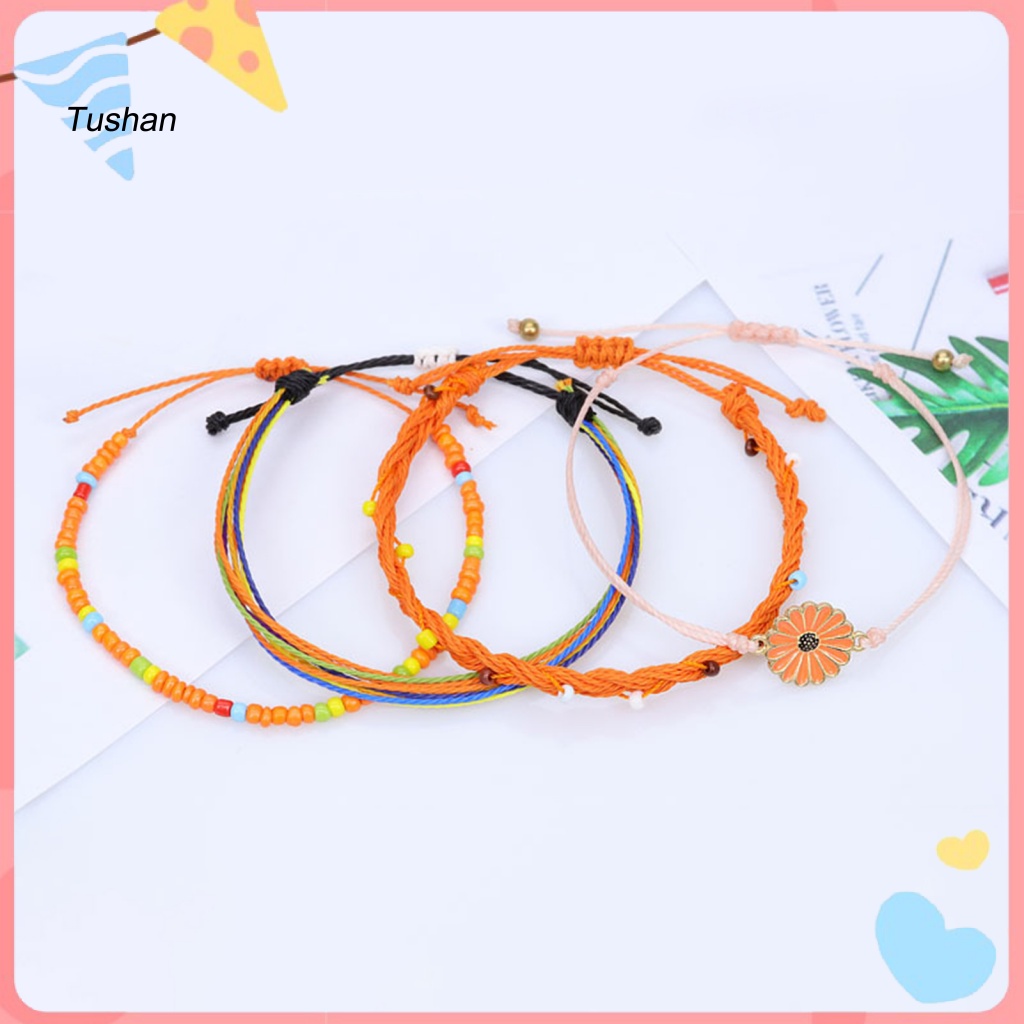 Set 4 Vòng Tay Bện Dây Thủ Công Chống Nước Phong Cách Bohemian Cho Nữ