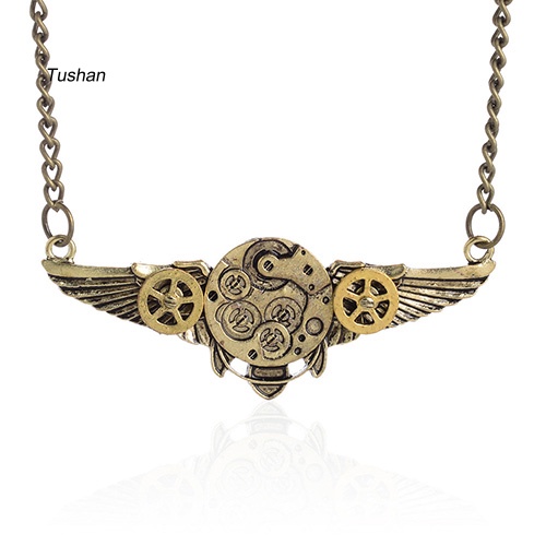 [Ts] Vòng cổ Dài Mặt Hình Bánh Răng Và Cánh Thiên Thần Phong Cách Steampunk Cổ Điển
