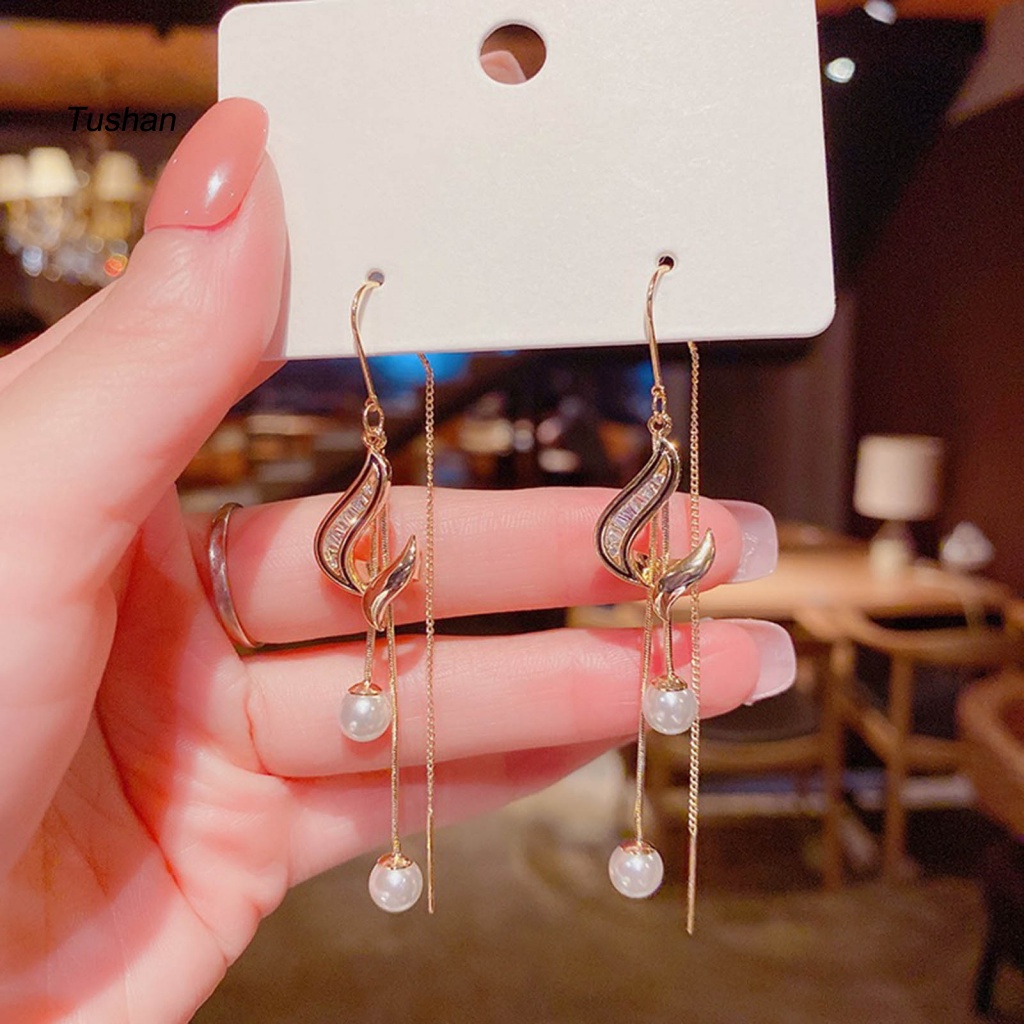 1 Đôi Bông Tai Dáng Dài Đính Ngọc Trai Nhân Tạo Phong Cách Hàn Quốc