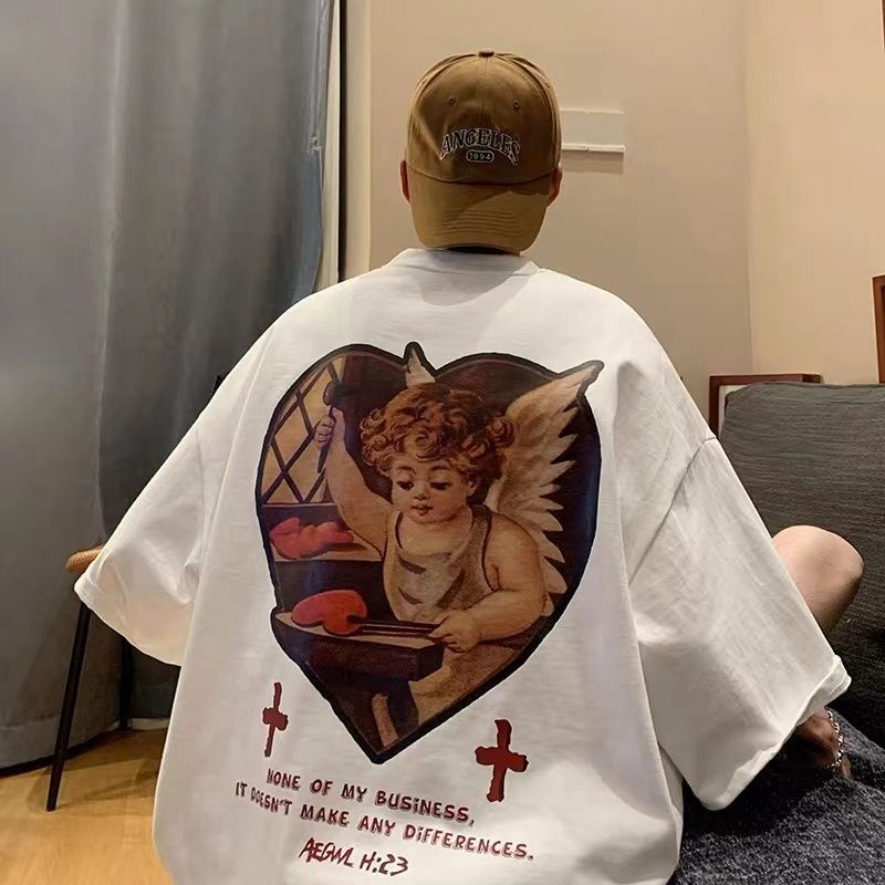 Áo Thun Tay Ngắn 2 Tay Lửng Dáng Rộng Thời Trang Mùa Hè Phong Cách Retro Mỹ Mới Dành Cho Bạn Nam