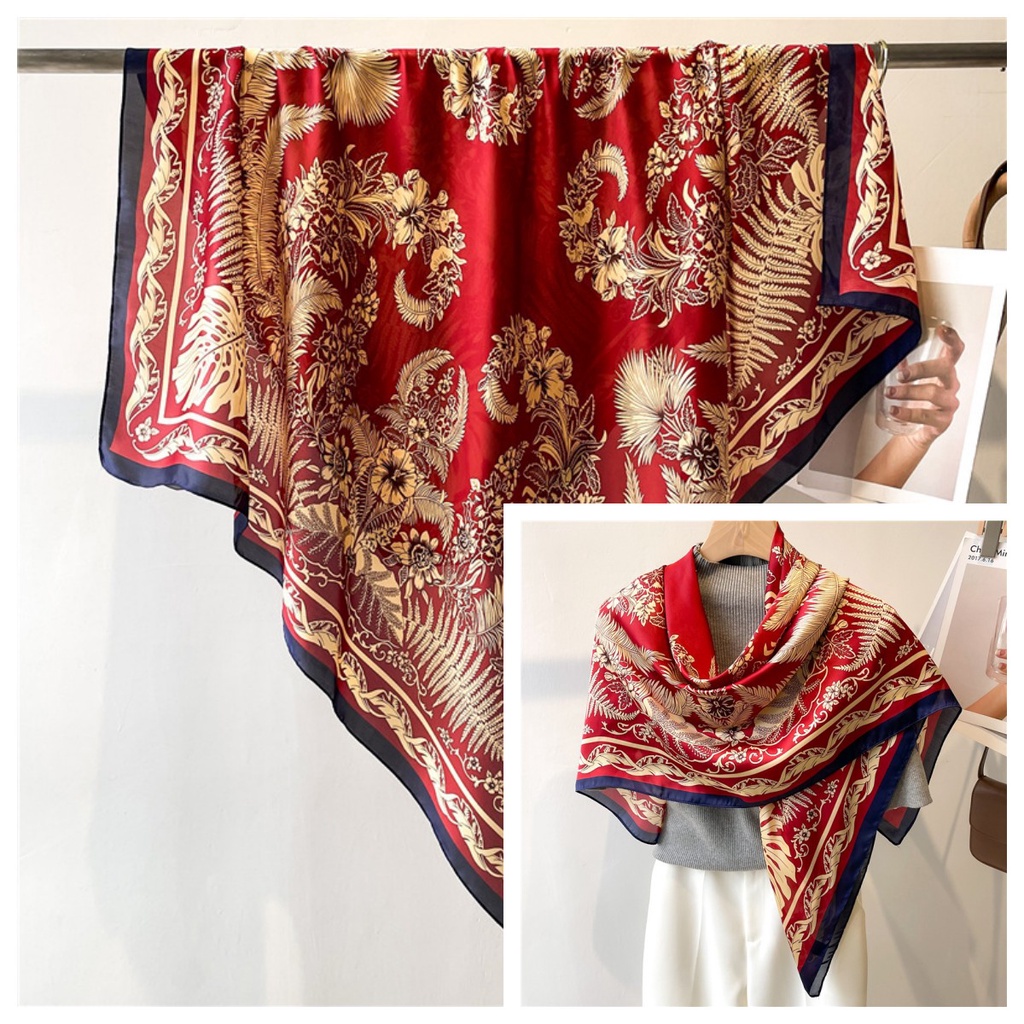 Khăn Quàng Cổ Hình Vuông Cỡ Lớn 110cm Chất Liệu Lụa Satin Phong Cách Cổ Điển Thời Trang Cho Nữ