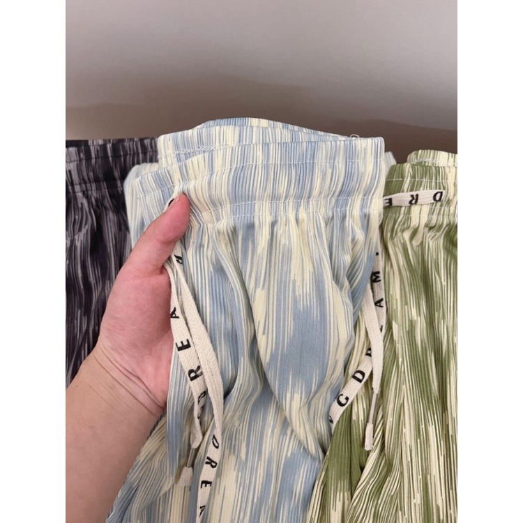 Quần Dài Lưng Cao Ống Rộng Vải Lụa Nhuộm Màu Thời Trang Mùa Hè Cho Nữ