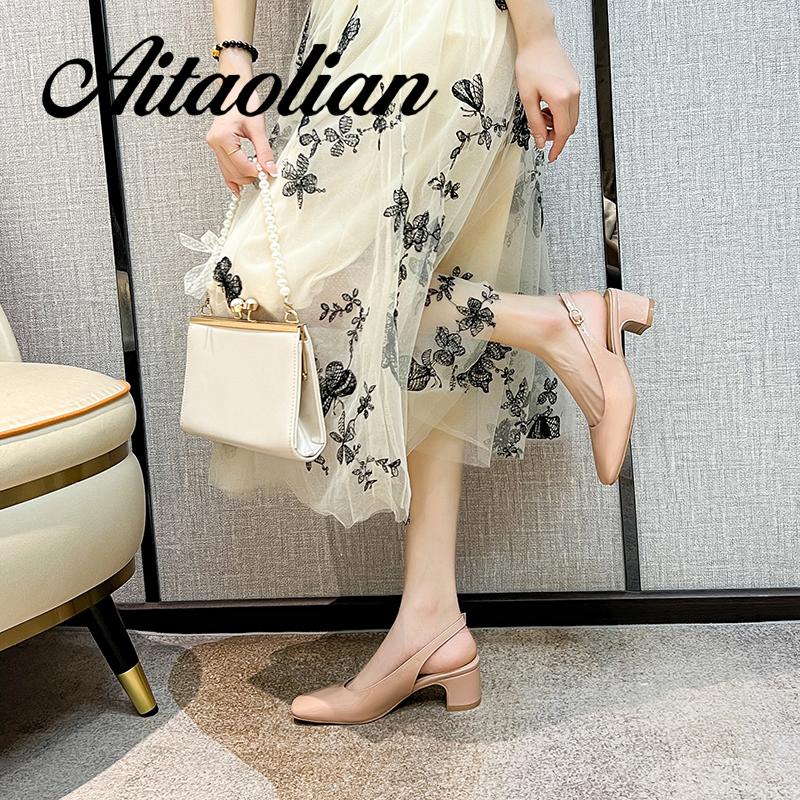 Xăng đan Cao Gót 6cm Da Mềm Mũi Nhọn Thời Trang Cho Nữ