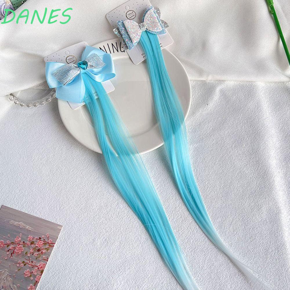 Tóc Giả Thắt Bím Bằng Cao Su Tổng Hợp Đính Nơ Màu Xanh Dương Dễ Thương Cho Bé Gái